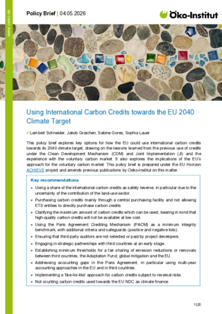 Cover der Publikation: Using International Carbon Credits towards the EU 2040 Climate Target