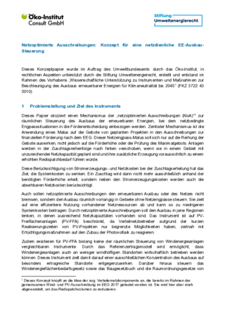Cover der Publikation: Netzoptimierte Ausschreibungen: Konzept für eine netzdienliche EE-Ausbau-Steuerung