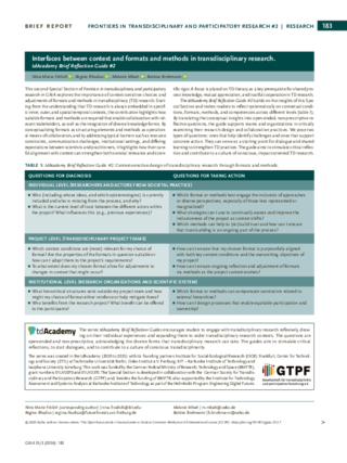 Cover der Publikation: Interfaces between context and formats and methods in transdisciplinary research