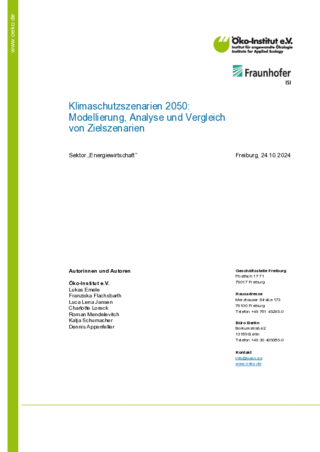 Cover der Publikation: Klimaschutzszenarien 2050: Modellierung, Analyse und Vergleich von Zielszenarien - Sektor Energiewirtschaft