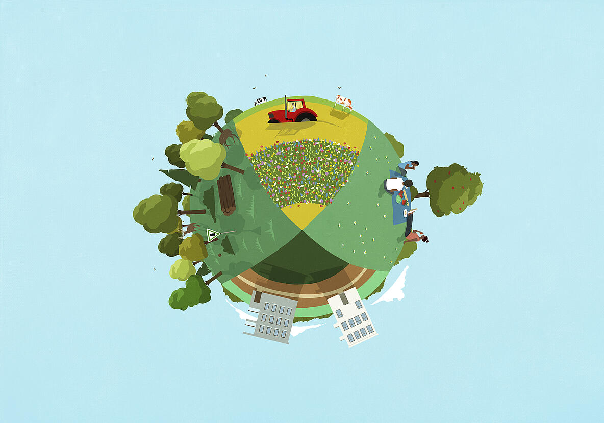 Illustration der Erde mit ihren verschiedenen Nutzflächen