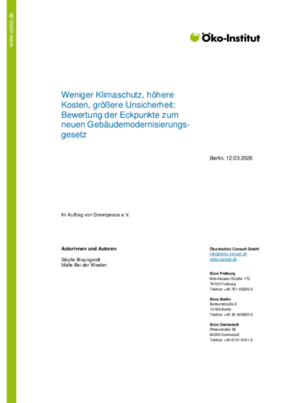 Cover der Publikation: Weniger Klimaschutz, höhere Kosten, größere Unsicherheit: Bewertung der Eckpunkte zum neuen Gebäudemodernisierungsgesetz