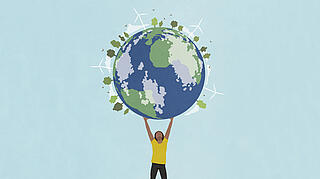 Illustration: Person, die den Planet Erde hochhält