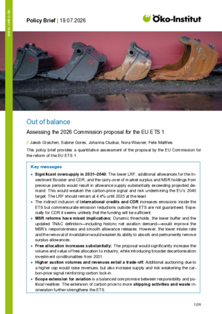 Cover of the publication: Assessing the 2026 Commission proposal for the EU ETS 1