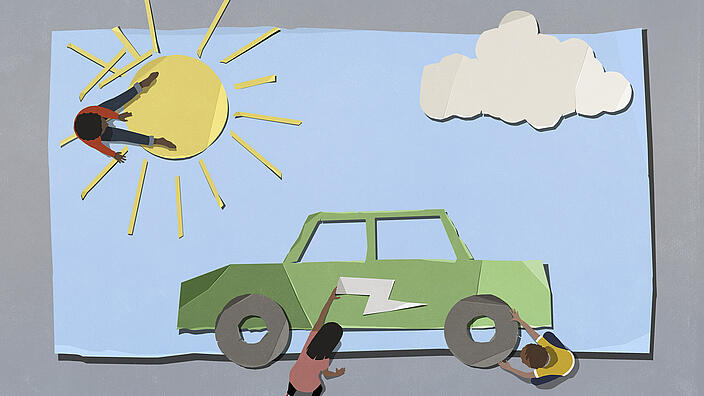 Grafik: Sonne und E-Auto