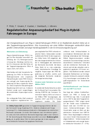 Cover der Publikation: Regulatorischer Anpassungsbedarf bei Plug-in-Hybrid-Fahrzeugen in Europa