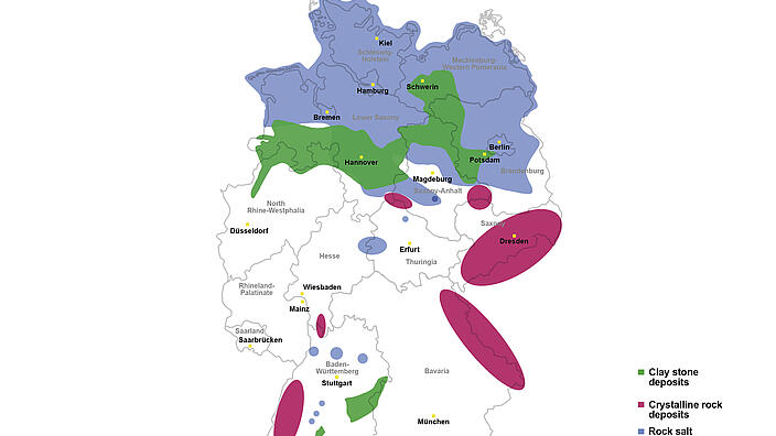 Host rock deposits in Germany: rock salt, claystone and crystalline rock