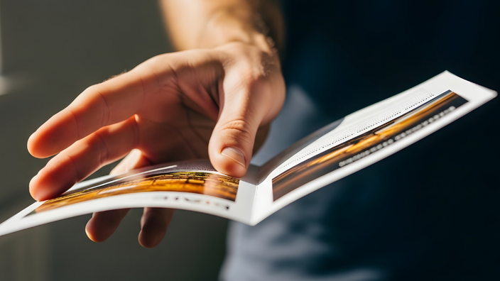 Hand mit Werbeprospekt